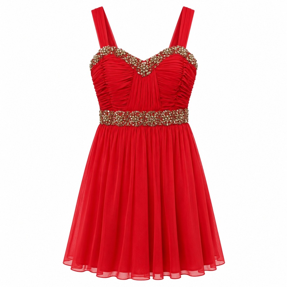 Vintage Y2K Red Beaded Chiffon Cocktail Dress Women Sz 9 Prom Homecoming Formal